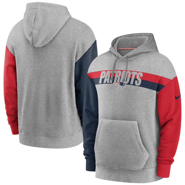 Men's New England Patriots Heathered Gray Fan Gear Heritage Tri-Blend Pullover Hoodie